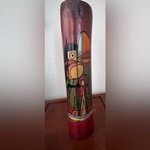 Vintage Folk Art Wooden Log Drum Slit Tongue Talking Instrument Handmade Parrot